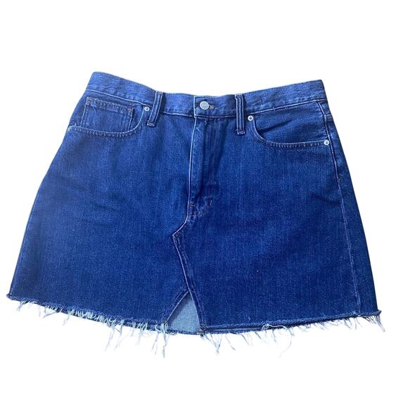 Madewell Rigid A-Line Denim Mini Skirt Blue Wm 32 Raw Hem Deconstructed, large - Picture 1 of 9